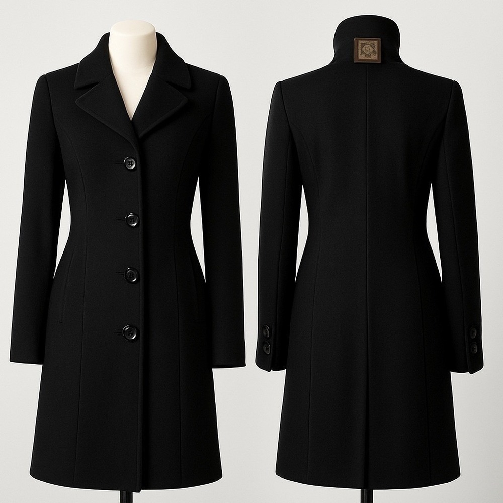 Anne Klein Wool Blend Long Coat Black Button Front Winter Dressy Classic Size 2 - Picture 2 of 9
